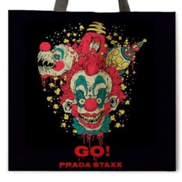 New "Killer Klowns Go Prada Staxx" Canvas Tote Bag. Printed On Both Sides - Picture 2 of 2